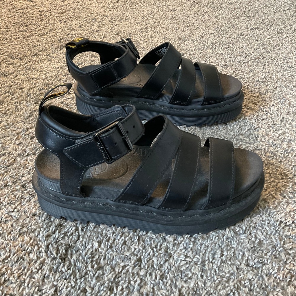 Dr Martens Blaire Platform Sandals Black Leather Ankle Strap Womens Size 6 US